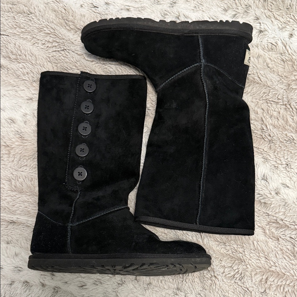 UGH Black Buttoned Suede Boots